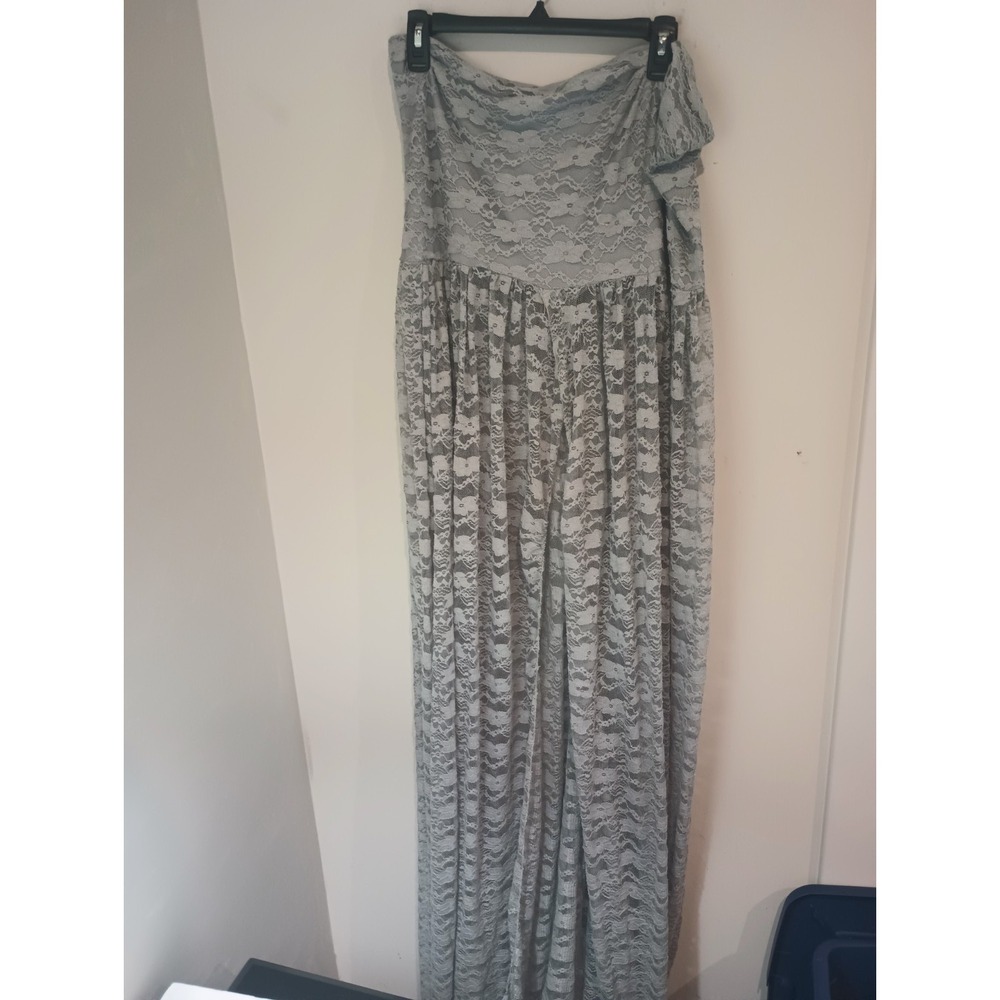 Maternity Photo Shoot Gown Dress Lace Strapless Split Front Maxi Sage Green...